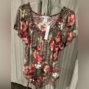 NWT Claudia Richard Pink Ruffled Cap Sleeve Blouse